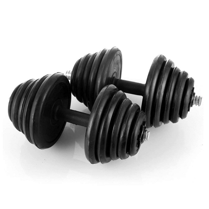 Gantere reglabile Sedco, haltere reglabile cu discuri pogumate din cauciuc, bara cromata 24 mm, otel, negru, set 2 x 5 kg