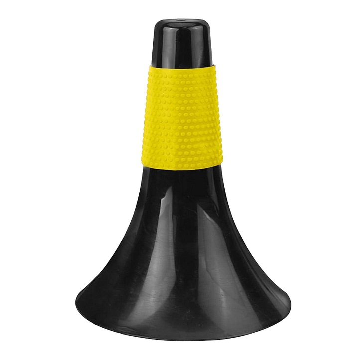 Sedco, PP (polipropilén) edző-/jelzőkúp, strapabíró és stabil, kétszínű kivitel, fekete/sárga, 23 × 17 cm