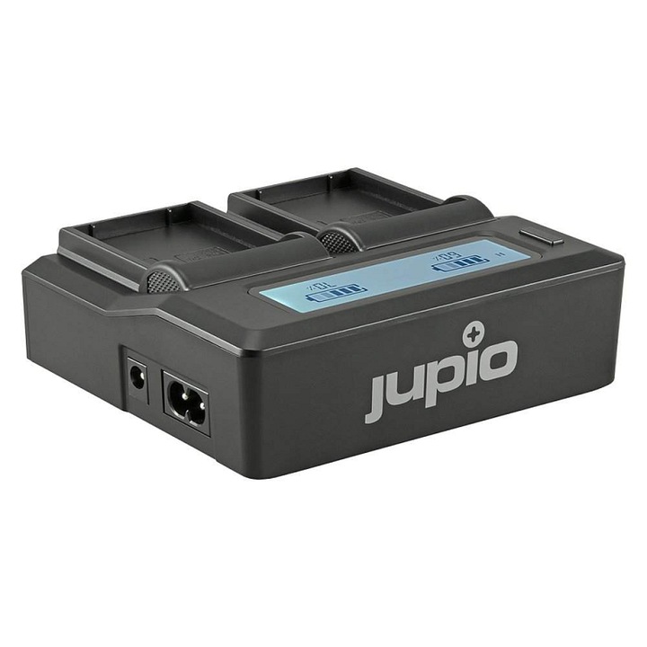 Incarcator dual Jupio JDC0108 rapid USB pentru 2 baterii Olympus BLX-1, set complet