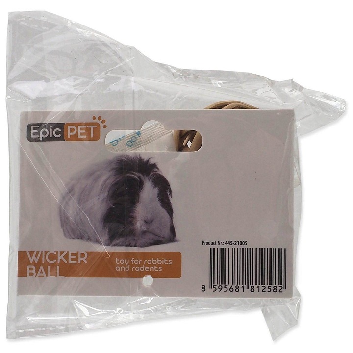 EPICPET rattan labda játék, rágcsáló kiegészítő, színezékmentes, egereknek és hörcsögöknek, természetes, 4 cm