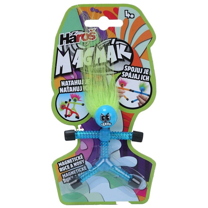 Магнитна фигурка EPEE Haros Magmak, разтегателна играчка, с дълга коса, магнитни ръце и крака, синьо/зелено, 1 бр