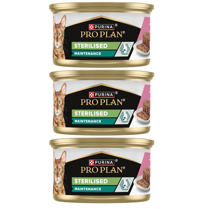Purina Pro Plan Adult Maintenance Sterilised 3x85g Hrana Umeda pentru Pisici Paté Umed cu Somon si Ton