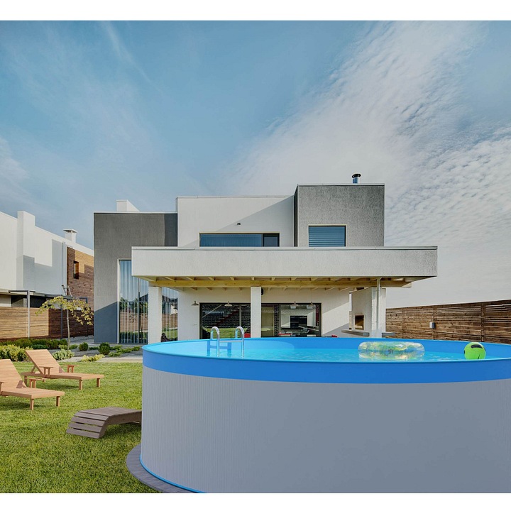 CF Planet Pool föld feletti medence, 0,3 mm acélfalak, 0,2 mm UV-stabilizált PVC fólia, fehér/kék, 350 x 90 cm