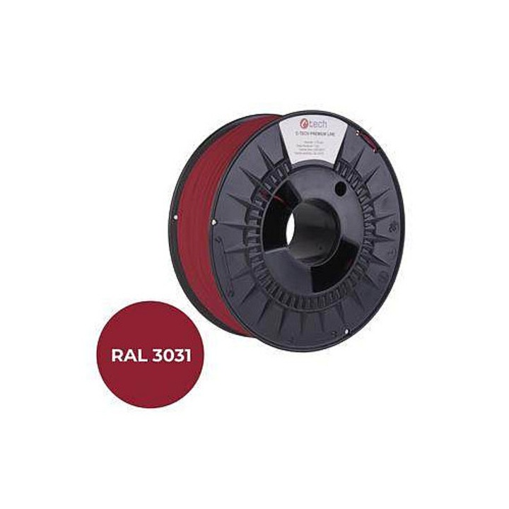 Filament (nyomtatószál) PETG C-Tech PREMIUM LINE, biológiailag lebomló, stabil extrudálás, orientális vörös RAL 3031, 1,75mm, 1kg