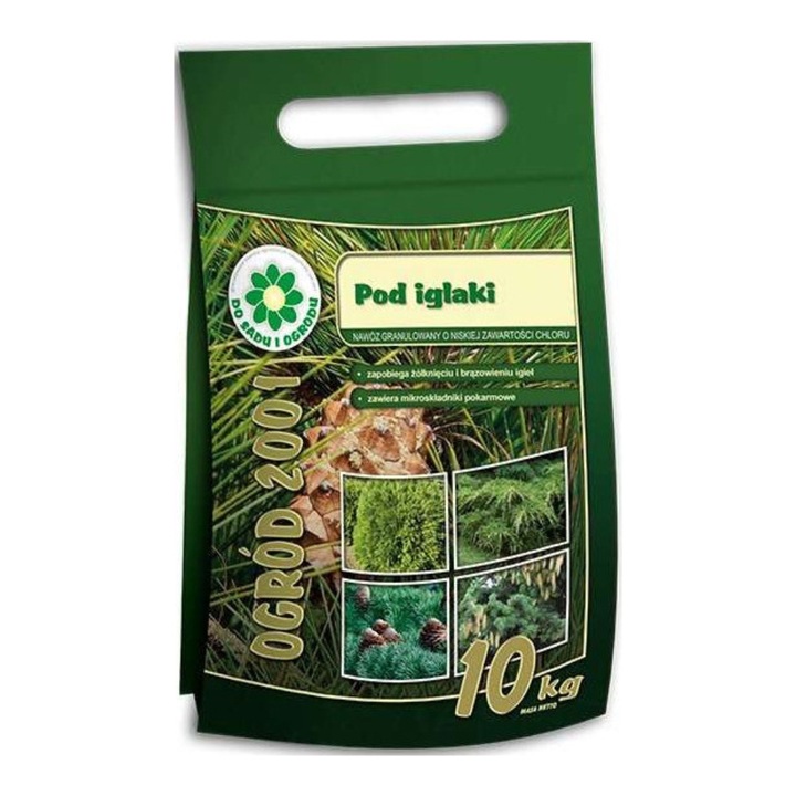 Ingrasamant pentru conifere Garden Flora, granulat mineral, cu microelemente, continut scazut de clor, verde, 10kg