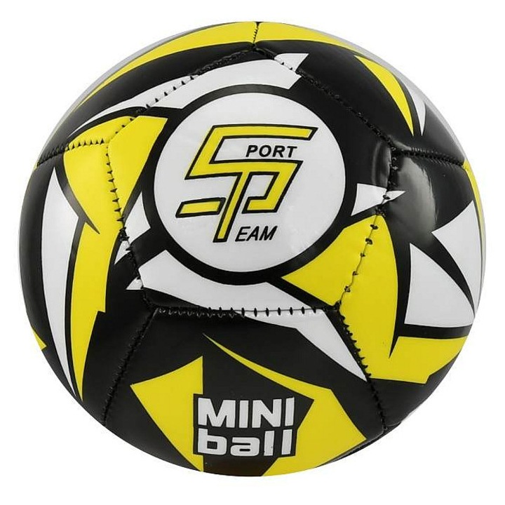 SportTeam, Minifutball labda szintetikus anyagból, 12 panel, dupla réteg 120-140 g, Fekete/neon sárga, 1-es méret