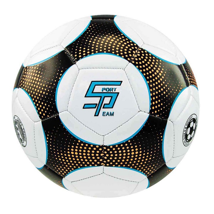 SportTeam S2 futball labda, 3 rétegű PVC, géppel varrott, fekete/narancssárga, 5-ös méret