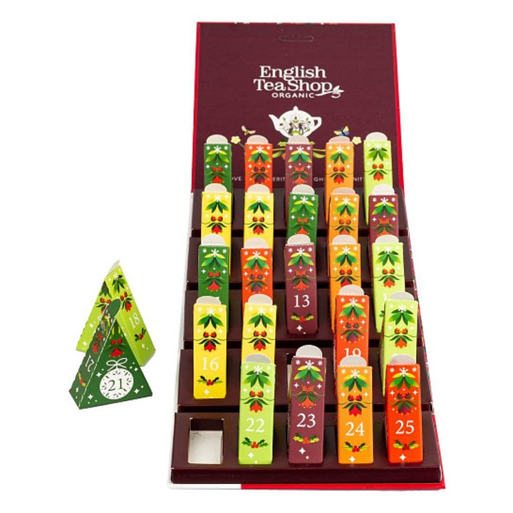 Ceai Advent Calendar English Tea Shop, 25 plicuri piramidale, multicolor