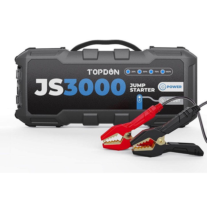 Start booster auto / jump starter VIKING JumpSurge 3000, curent de pornire 3000A, capacitate 24000mAh (88,8Wh), Negru