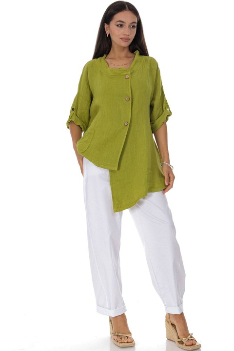 Jacheta asimetrica din in cu buzunar in Verde lime Roh JR678, Onesize