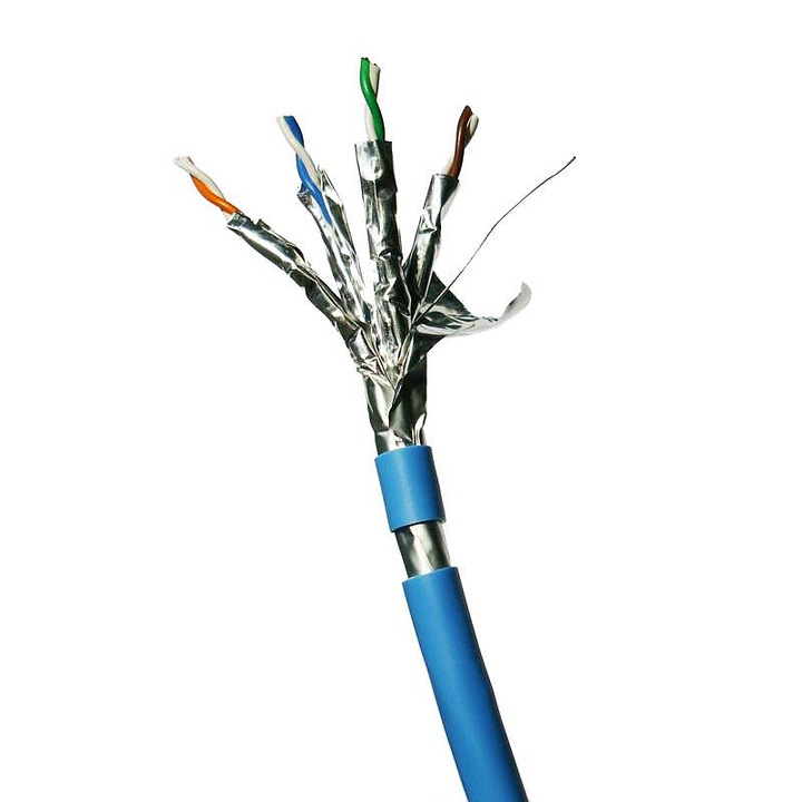 Datacom CAT6A F/FTP hálózati kábel, AWG23 tömör rézvezető, páronkénti és teljes árnyékolás, kék, 100 m