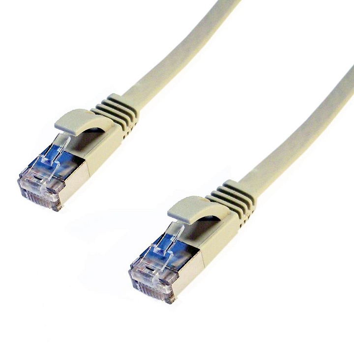 Datacom CAT6 FTP patch kábel, árnyékolt, lapos, RJ45 csatlakozókkal, szürke, 5 m