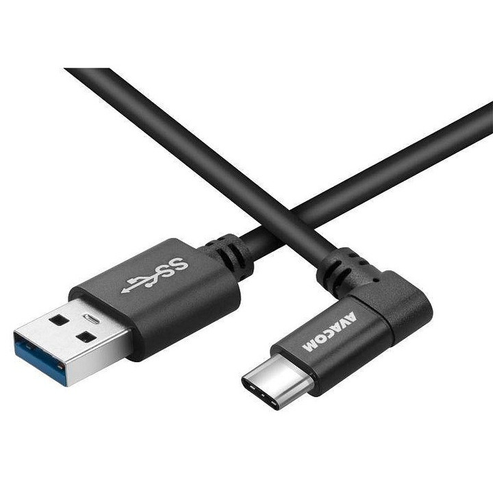 Avacom USB A 3.1 Gen 1 - USB Type-C kábel, 5Gbps adatátvitel, 5V/3A (15W) töltés, 90°-os szög, fekete, 100cm