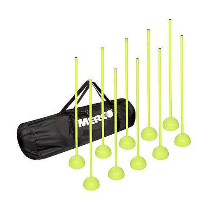 Merco, Комплект конуси за слалом от PVC, 10 броя с пълнещи се основи и чанта, Neon Dribble 80, Неоново жълто, 80 см