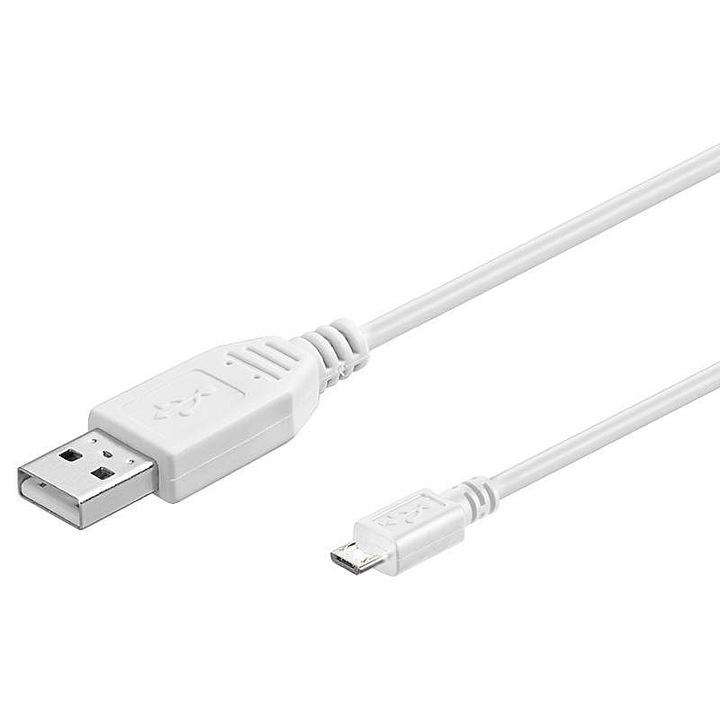 PremiumCord USB 2.0 A-B mikro USB kábel, akár 480 Mbps sebesség, töltéshez és adatátvitelhez, fehér, 0,5m