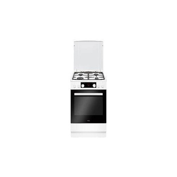 Aragaz combinat Amica SPFS 28TLDZP W, cuptor electric multifunctional 65 l, plita gaz 4 arzatoare, inchidere silentioasa usi, Alb, 85x50x60 cm, Clasa A