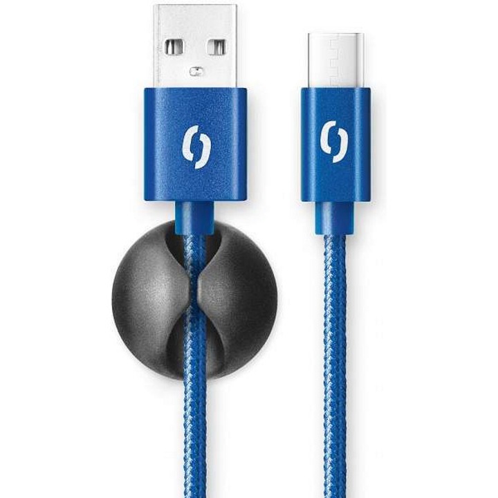 Aligator Premium USB-C kábel, nylon fonat, 2A gyors töltés, kék, 2m