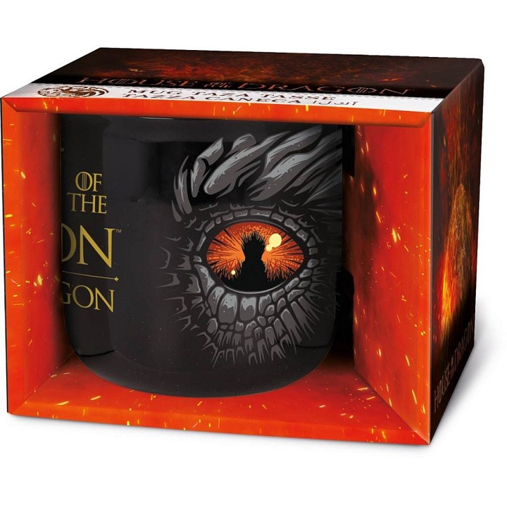 STOR House of Dragon kerámia bögre, dobozban, mosogatógépben és mikrohullámú sütőben használható, fekete, 410 ml