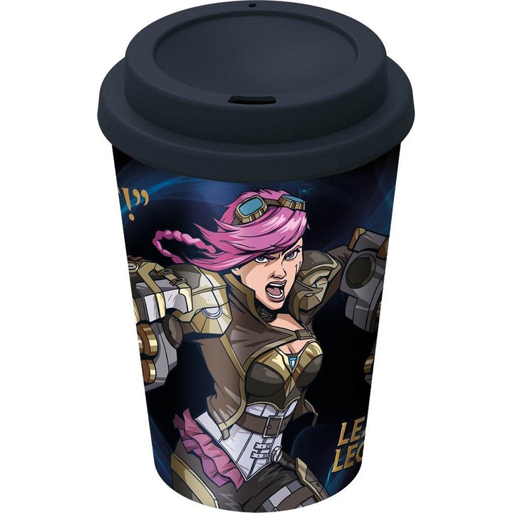 STOR League of Legends termobögre/kávésbögre, csavaros tetővel, dupla falú, többszínű, 390 ml
