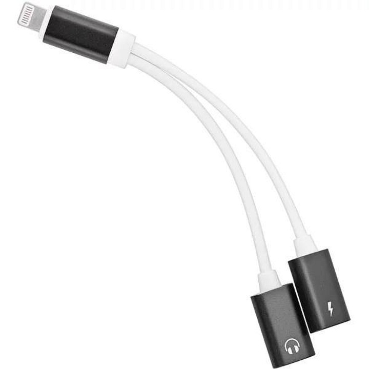 Premiumcord Lightning 3,5 mm jack audio adapter/átalakító, Lightning porttal töltéshez, 3,5 mm sztereó jack, iPhone/iPad kompatibilis, Fehér/Fekete, 10 cm