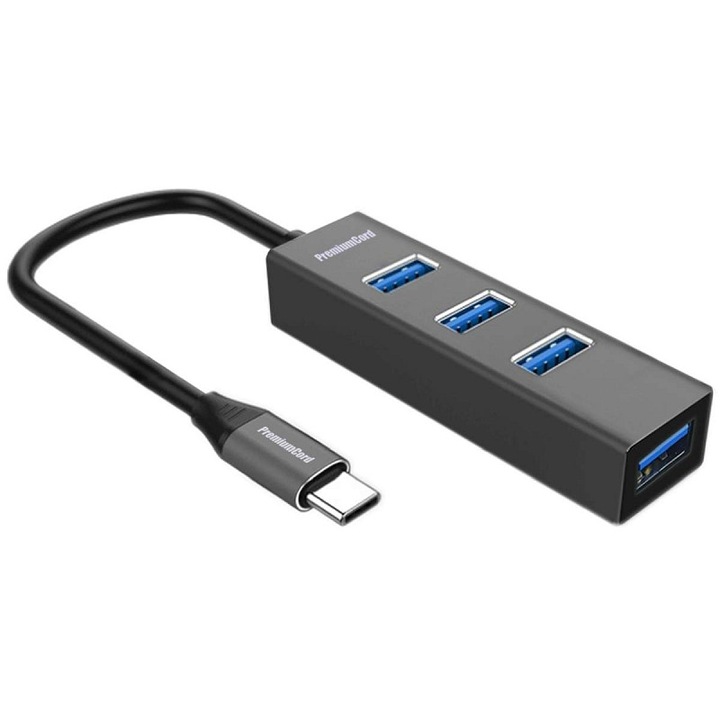 USB хъб Premiumcord 4 порта 5Gbps черен 15см