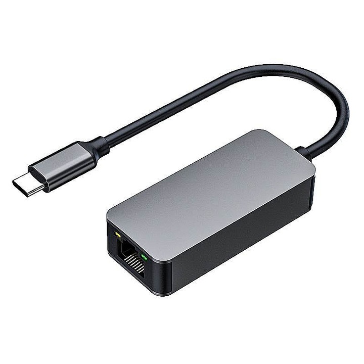 Адаптер USB-C към LAN RJ45 Premiumcord, 2,5G, алуминий, сив, 15см