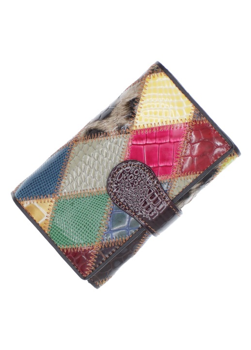 Portofel de dama, din piele naturala, ButicCochet, 14x9x3 cm, Multicolor - PR1175