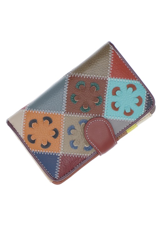 Portofel de dama, din piele naturala, ButicCochet, 16x10x4 cm, Multicolor - PR1181