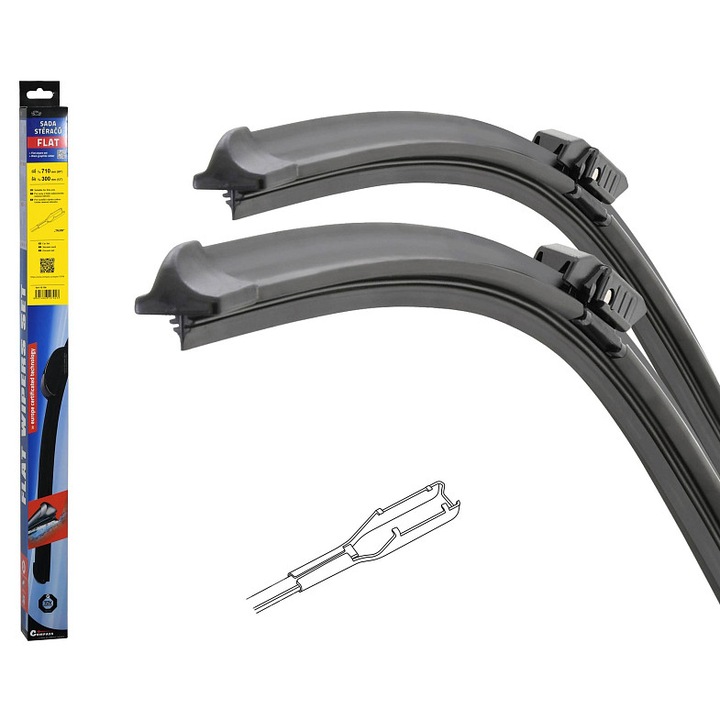 Stergatoare parbriz Compass FLAT (Talon), cu prindere speciala, lama cu grafit, Negru, set 2 buc 710/300 mm