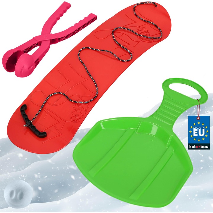 KOTARBAU® Gyermek snowboard, 68x20 cm, Piros, rózsaszín, zöld, PVC, Gyermek szánkó, 34x53 cm - Hógolyókészítő csipesz, Szánkó, Gyermek szánkó, Hógolyó forma, Hógolyókészítő gép