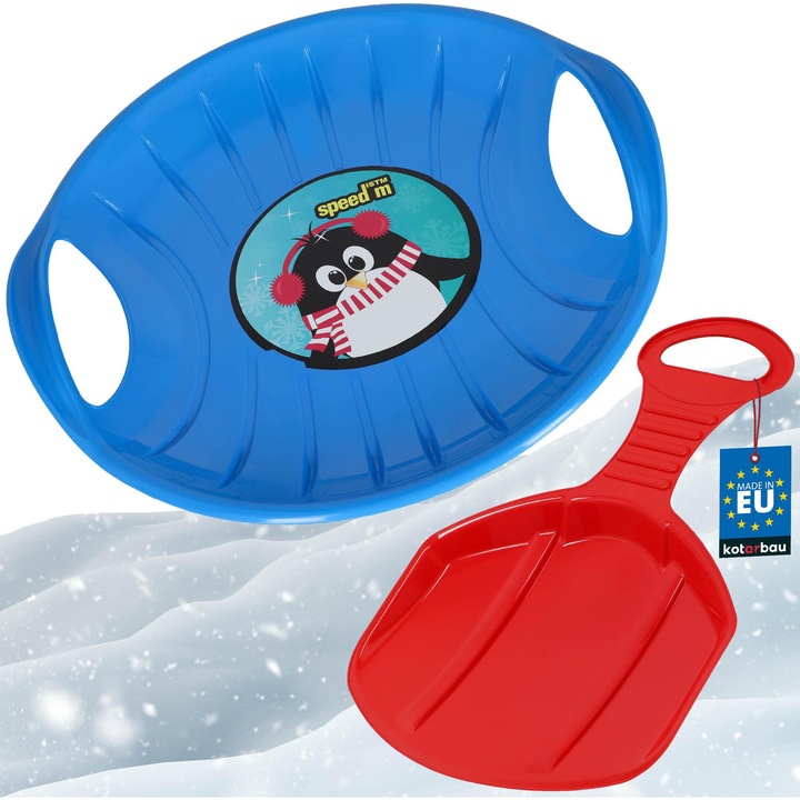 KOTARBAU® 2 darab Gyermek szánkó, PVC, 60 cm, Kék & Piros, Hószánkó, Hószánkó, Lapát szánkó, ergonomikus fogantyúkkal, gyermekeknek és felnőtteknek, Ellenálló, Téli lejtőkhöz