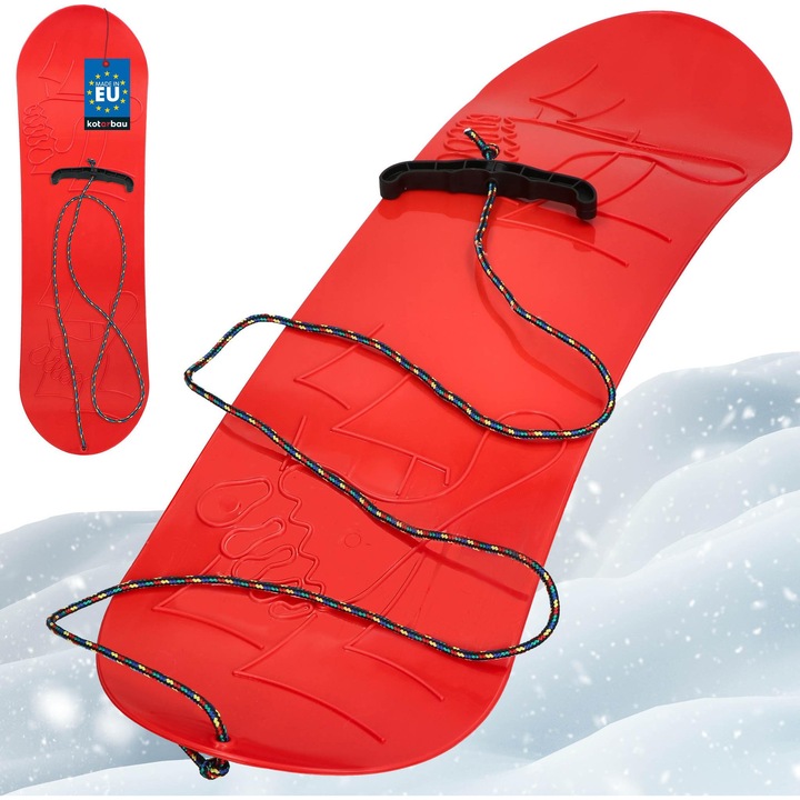 KOTARBAU® Gyermek snowboard, PVC, 68x20 cm, Piros, kötéllel, Hócsúszka, Gyermek szánkó, Tartós és könnyű, Snowboard rögzítés nélkül
