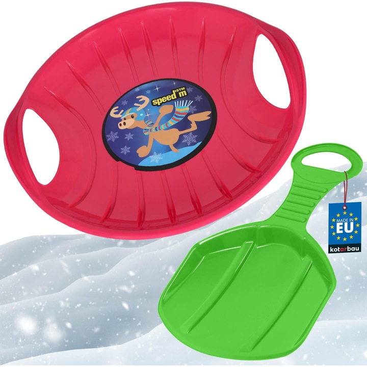 KOTARBAU® 2 darab Gyermek szánkó, PVC, 60 cm, rózsaszín & zöld, Hószánkó, Hószánkó, Lapátos szánkó, ergonomikus fogantyúkkal, gyermekeknek és felnőtteknek, strapabíró, Téli lejtőkhöz