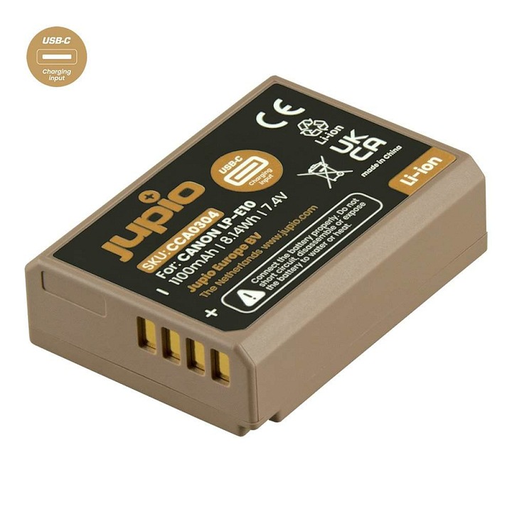 Baterie Jupio LP-E10 1100mAh, cu intrare USB-C pentru incarcare, compatibila cu Canon EOS, bej, 1x