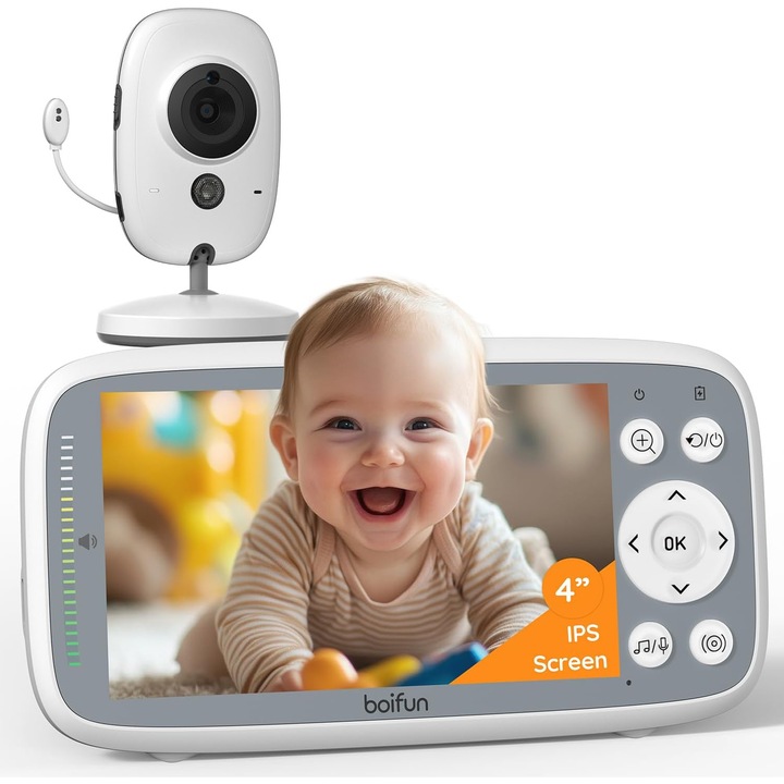Видео бебефон Boifun VB616, 4 IPS екран, 11ч живот на батерията, бял