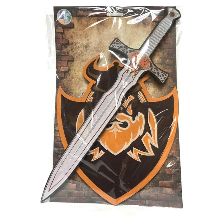 Alltoys habszivacs kard és pajzs szett, viking motívummal, gyerekeknek, biztonságos és könnyű, ideális jelmezhez/karneválra, Többszínű, 1 szett