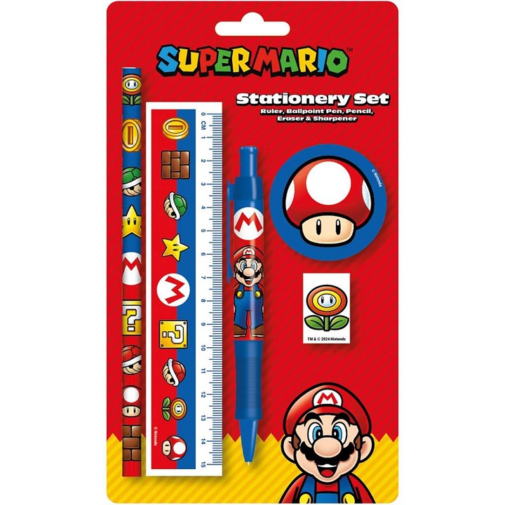 PYRAMID Super Mario iskolai készlet vonalzó ceruza radír hegyező
