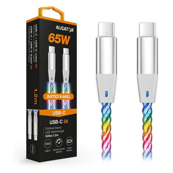 Cablu date Aligator USB-C USB-C 65W 3A LED 50cm