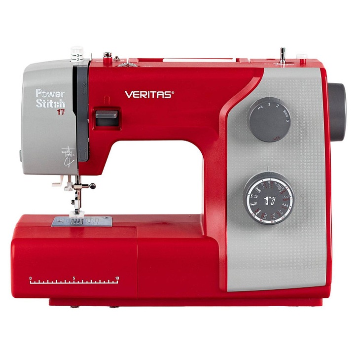 Шевна машина VERITAS Power Stitch 17, мощен мотор 90W, 17 програми, за кожа и деним, червен/сив