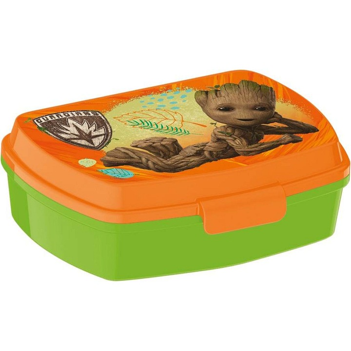 STOR Groot uzsonnás doboz/ételtartó, műanyag, licenszelt Groot (Guardians of the Galaxy) motívummal, narancssárga/zöld, 1 db
