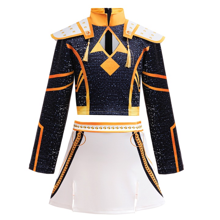 Costum K-Pop ZOEY– White Golden Idol Edition, fusta si top, 7-8 ani, Funny Party Shop®