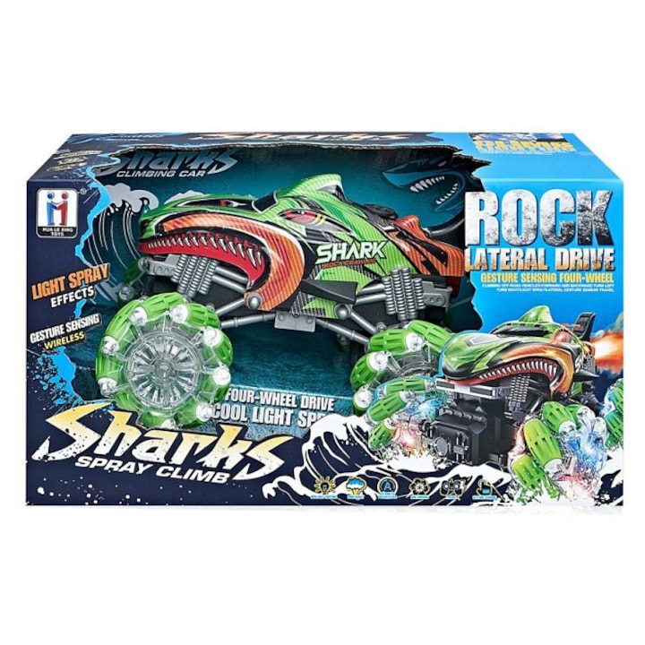 Alltoys Shark RC autó, távirányítóval, fényekkel és ködeffektussal, hanggal, 4x4 oldalsó meghajtással, zöld, 1 db