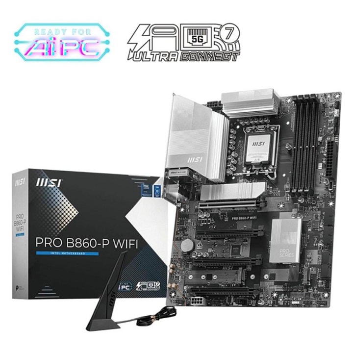 MSI PRO B860-P WIFI alaplap, Intel B860, 4x DDR5, ATX, 244x305mm