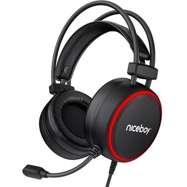 Casti gaming Niceboy ORYX X220 Iris, Bluetooth si jack 3,5 mm, impedanta 32 ohm, Negru, 1 buc