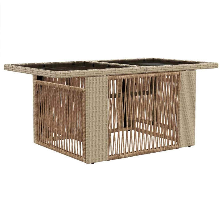 vidaXL Kerti Asztal Bézs 100 x 55 x 37 cm PE Rattan és Üveg 42035138