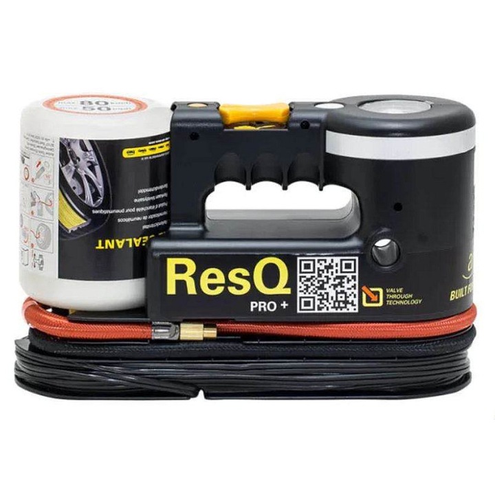 eFitness ResQ Pro+ gumiabroncs javító készlet, 12V 15A kompresszor, tmel Active Seal 450 ml, 13-22 colos abroncsokhoz, fekete, 1 db