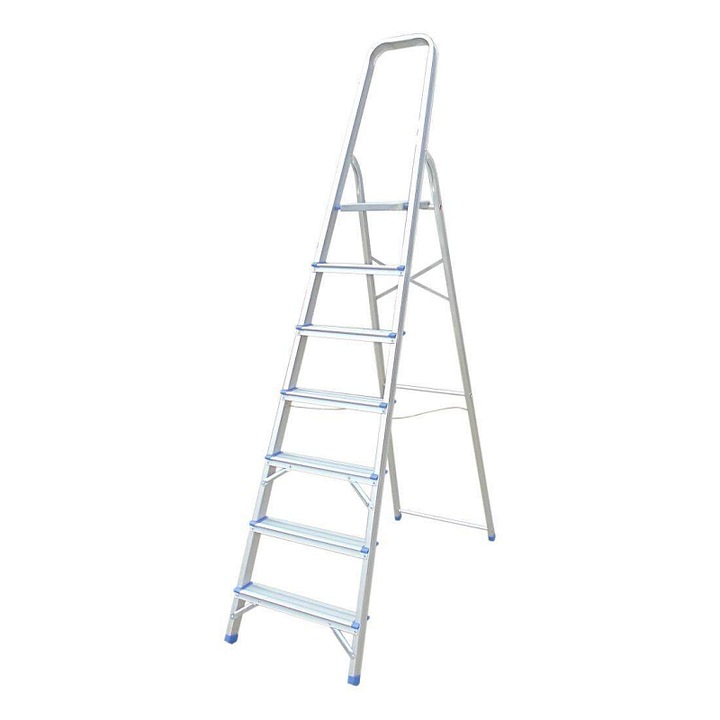 Scara aluminiu M.A.T. GROUP 7 trepte pliabila argintiu 150x50cm capacitate 120kg