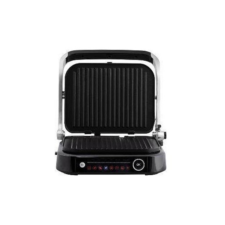 Orava Grillchef-2 41GRELST kontaktgrill, digitális és manuális vezérlés, automatikus időbeállítás az élelmiszer vastagságától függően, kivehető, mosogatógépben mosható lapok, fekete/ezüst, 1800-2100W