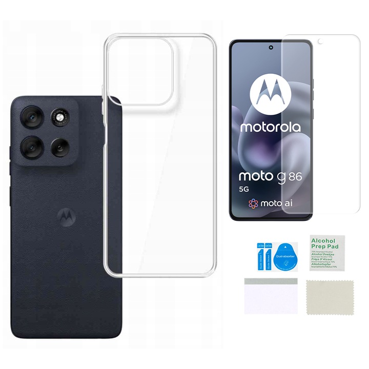 Etui silicon / husa MARTECH Motorola Moto G86/G86 Power, TPU 1mm, transparent, folie hydrogel protectie ecran 0.13mm, 1 buc