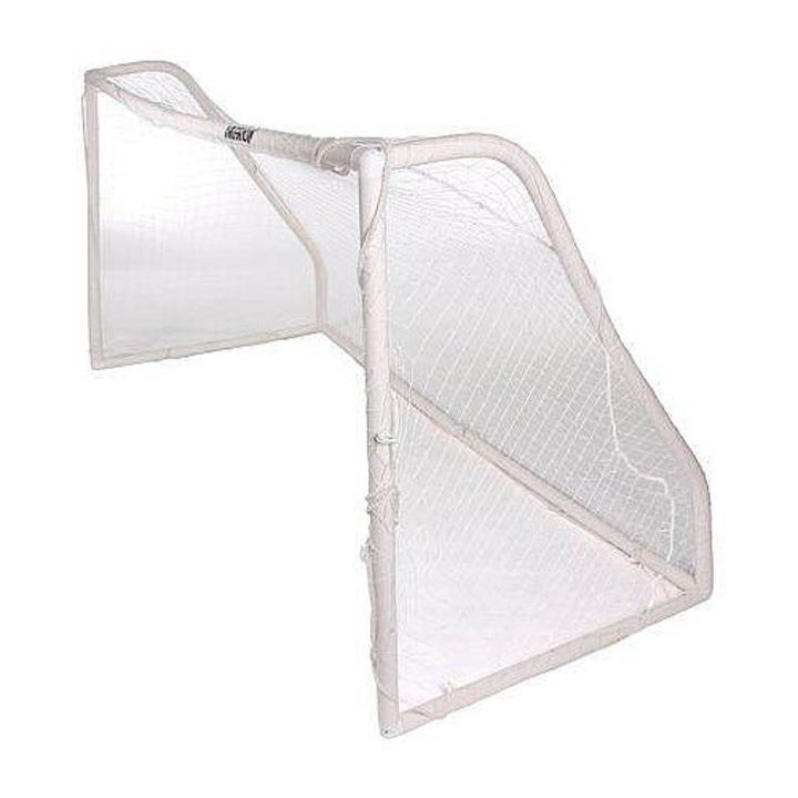 Merco, poarta de fotbal pliabila din UPVC, usoara 4,6 kg, cu plasa din polietilena, Catcher 32, alb, 240 x 120 x 90 cm